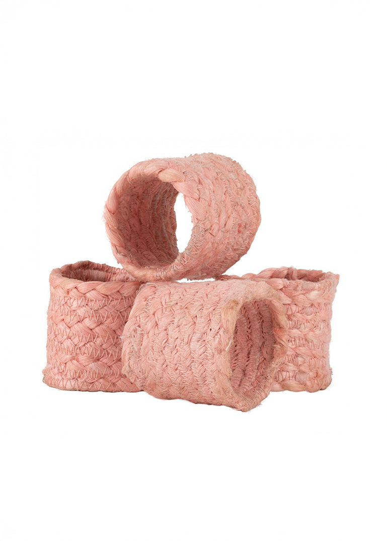 British Colour Standard - Jute Silky Napkin Ring - Venetian Pink, Set of 4 -