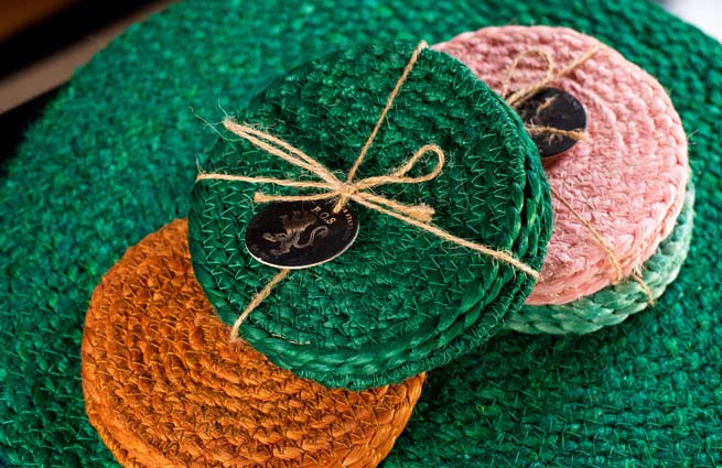 British Colour Standard - Jute Silky Coaster - Jade, Set of 4 -