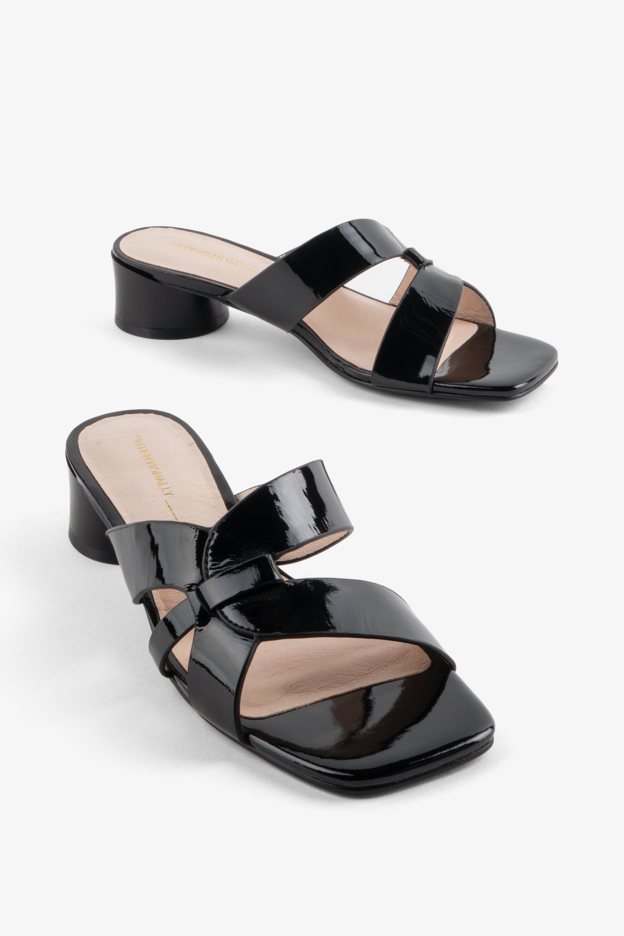 Intentionally Blank - Beatrix Heeled Sandal - BLACK CRINKLE PATENT LEATHER