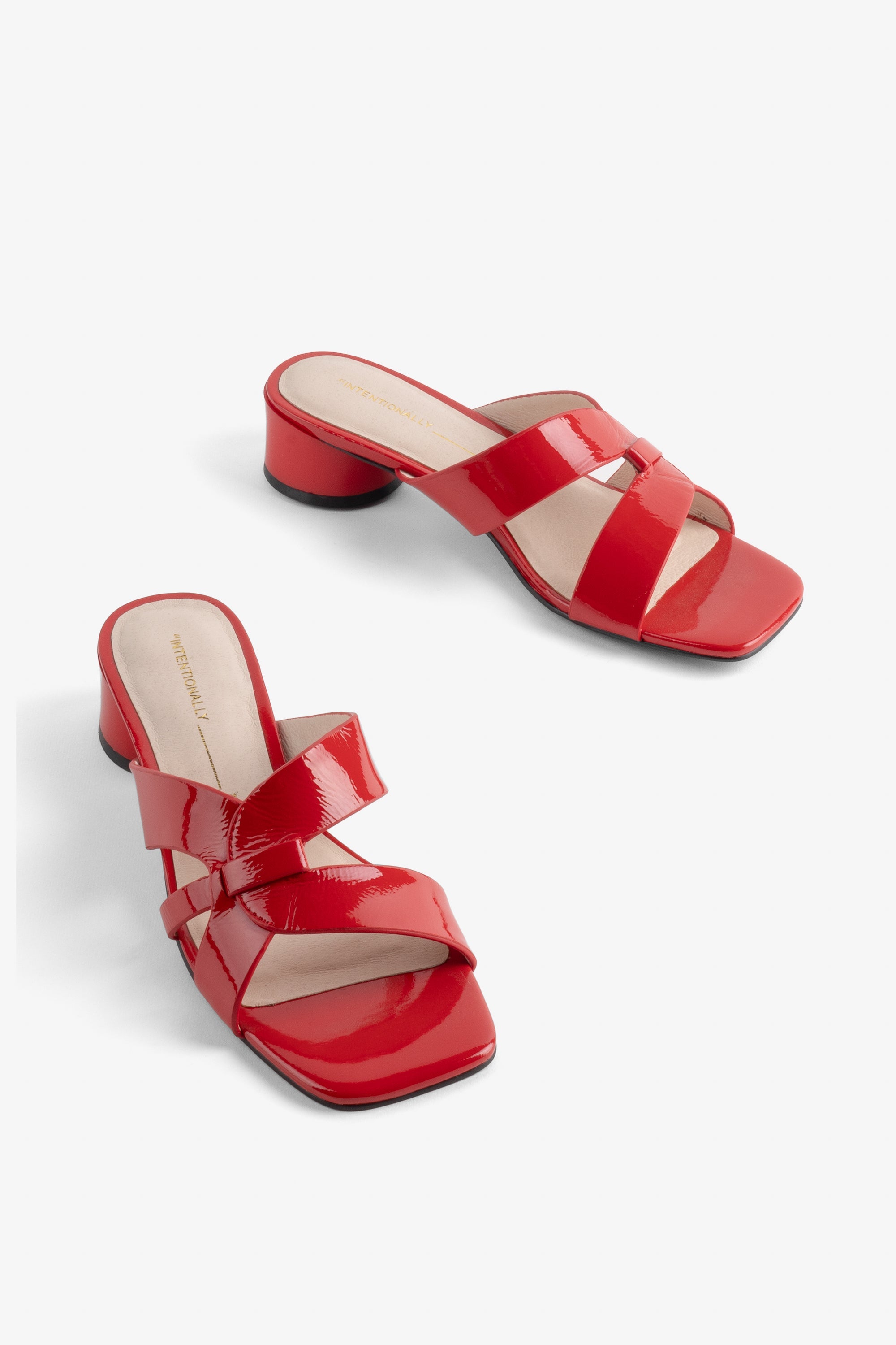 Intentionally Blank - Beatrix Heeled Sandal - CHERRY CRINKLE PATENT LEATHER