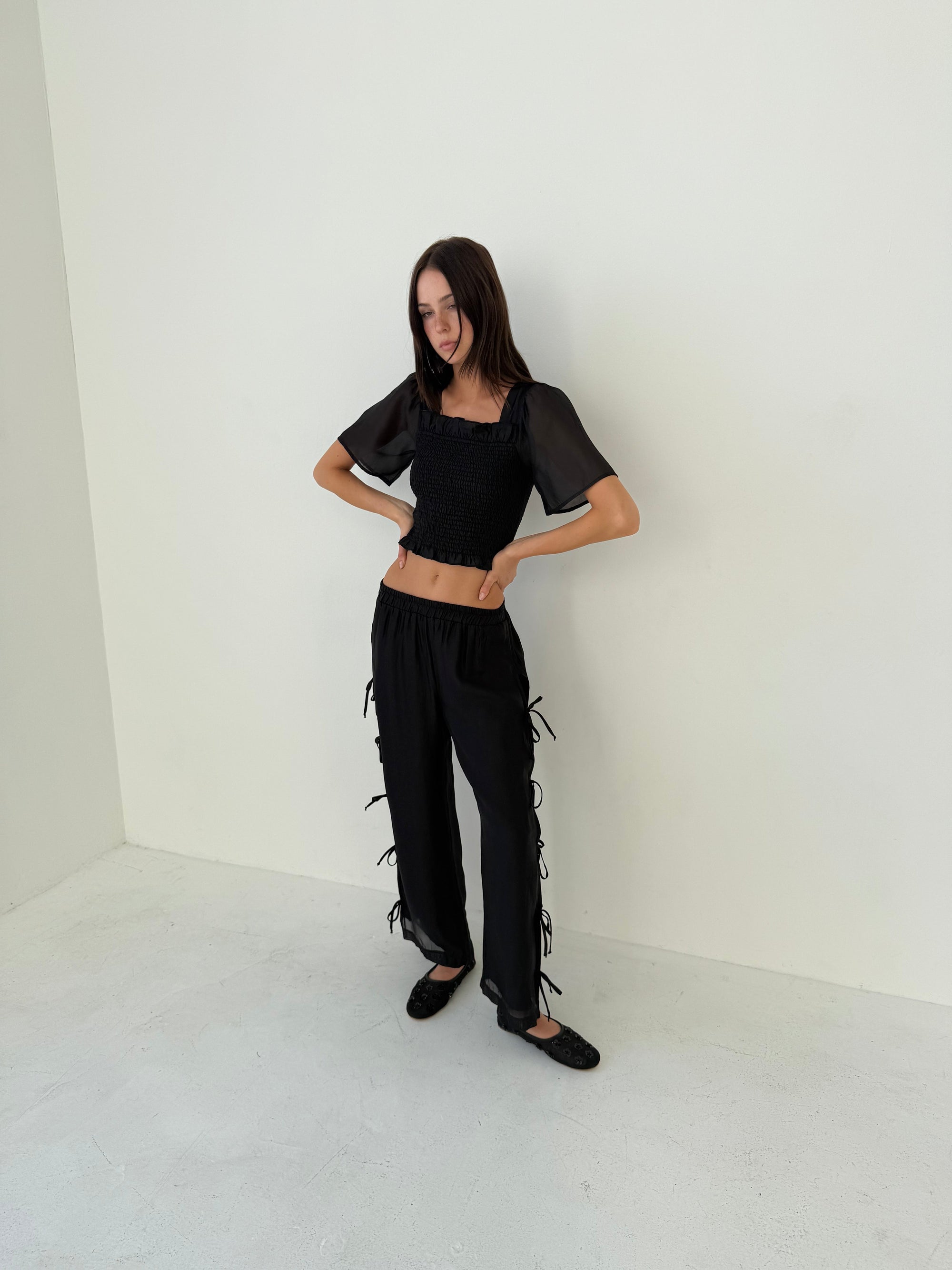 Lisa Says Gah - Toni Smocked Top - Black Organza -