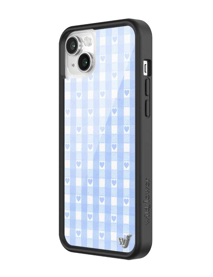 Wildflower - Gingham Hearts - Blue iPhone Case -