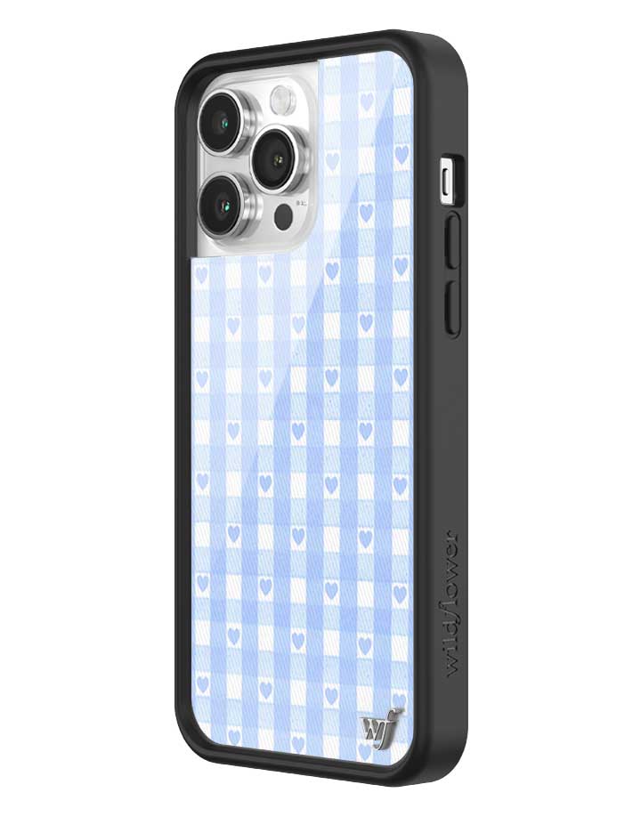 Wildflower - Gingham Hearts - Blue iPhone Case -