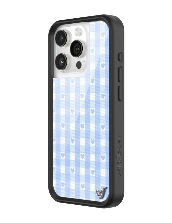Wildflower - Gingham Hearts - Blue iPhone Case -