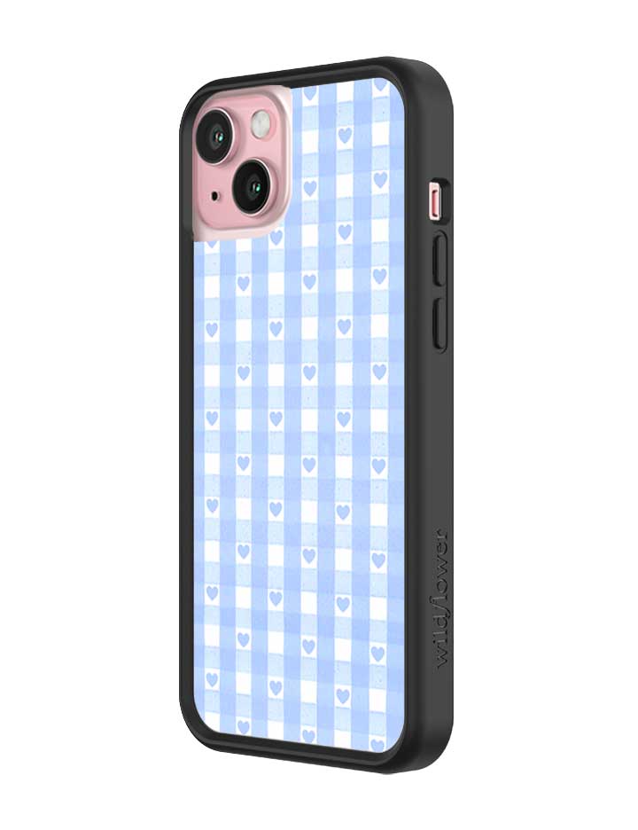 Wildflower - Gingham Hearts - Blue iPhone Case -