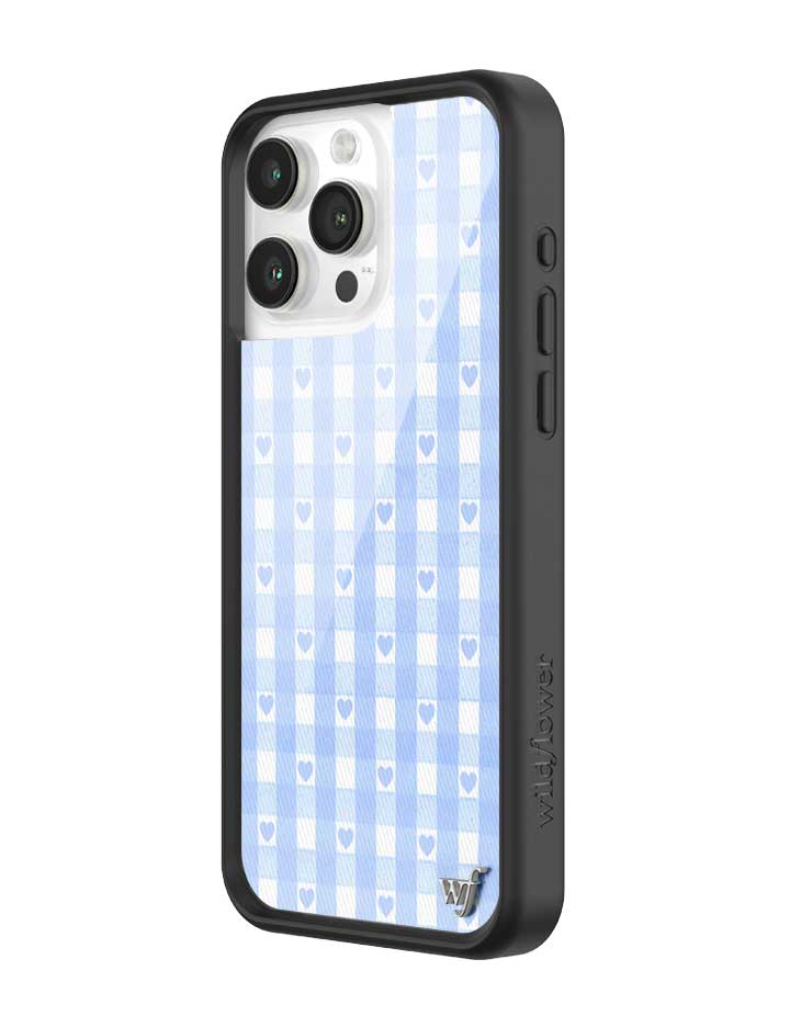 Wildflower - Gingham Hearts - Blue iPhone Case -
