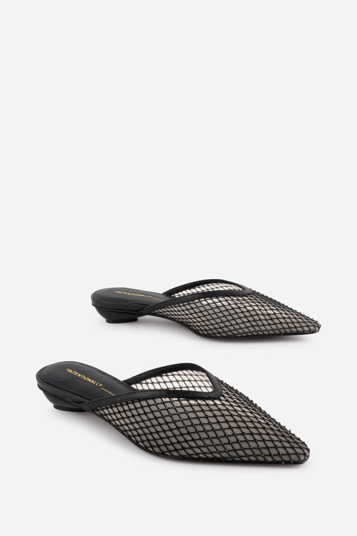 Intentionally Blank - Bibi Rhinestone Mesh Mule - BLACK LEATHER MESH