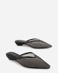 Intentionally Blank - Bibi Rhinestone Mesh Mule - BLACK LEATHER MESH