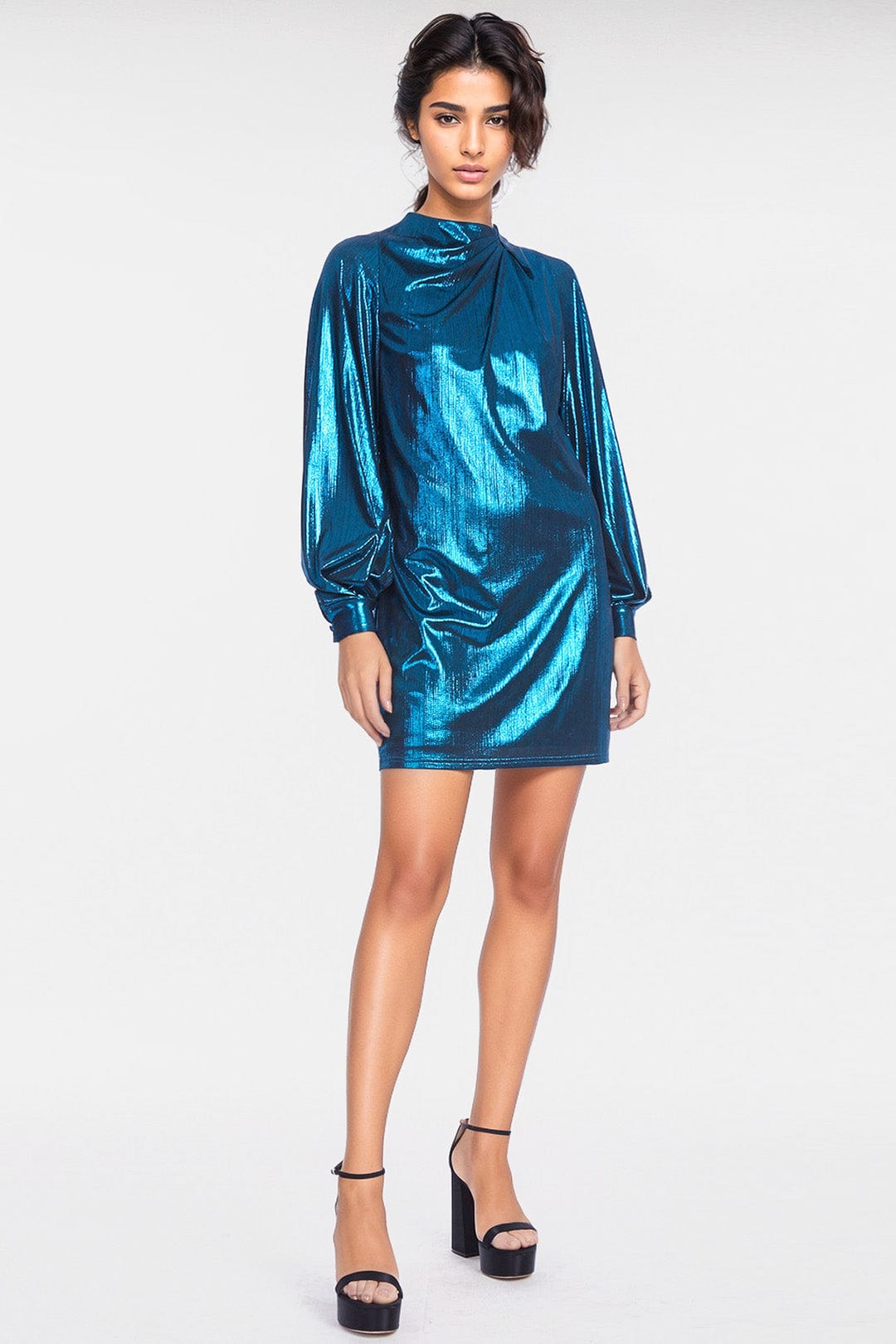 The Aria Metallic Mini Dress - Turquoise