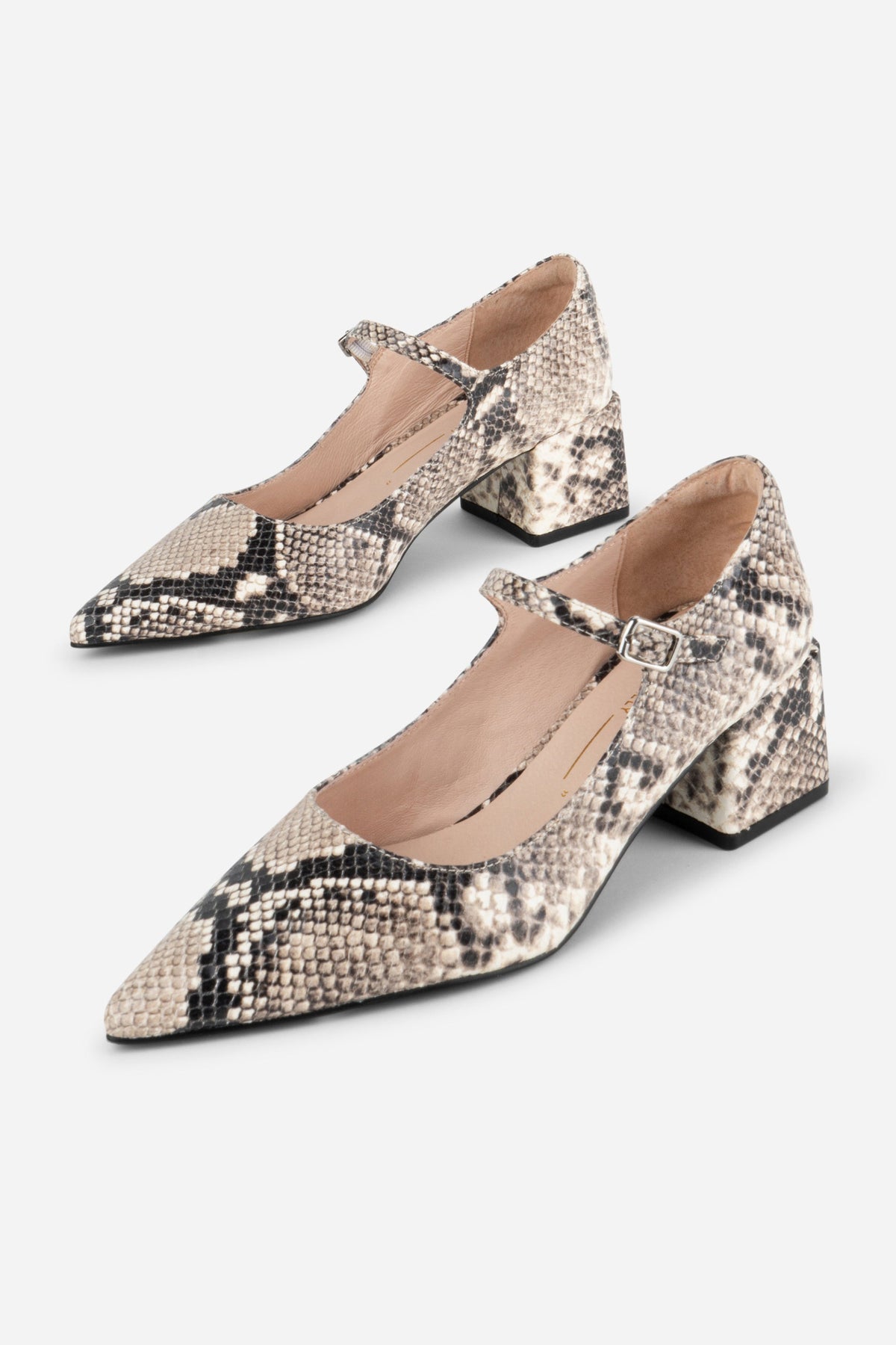 Intentionally Blank - Bond Snake Embossed Leather Mary Jane Heel - BLACK WHITE SNAKE EMBOSSED LEATHER