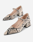 Intentionally Blank - Bond Snake Embossed Leather Mary Jane Heel - BLACK WHITE SNAKE EMBOSSED LEATHER