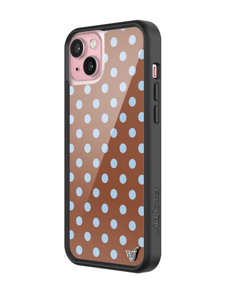 Wildflower iPhone case 15 Plus Polka Dot Brown Blue Cute