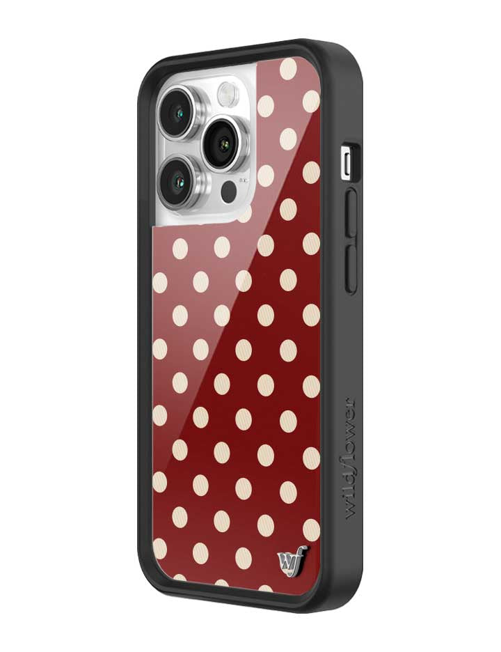 Wildflower iPhone case 14 Pro Polka Dot Burgundy and Cream Cute