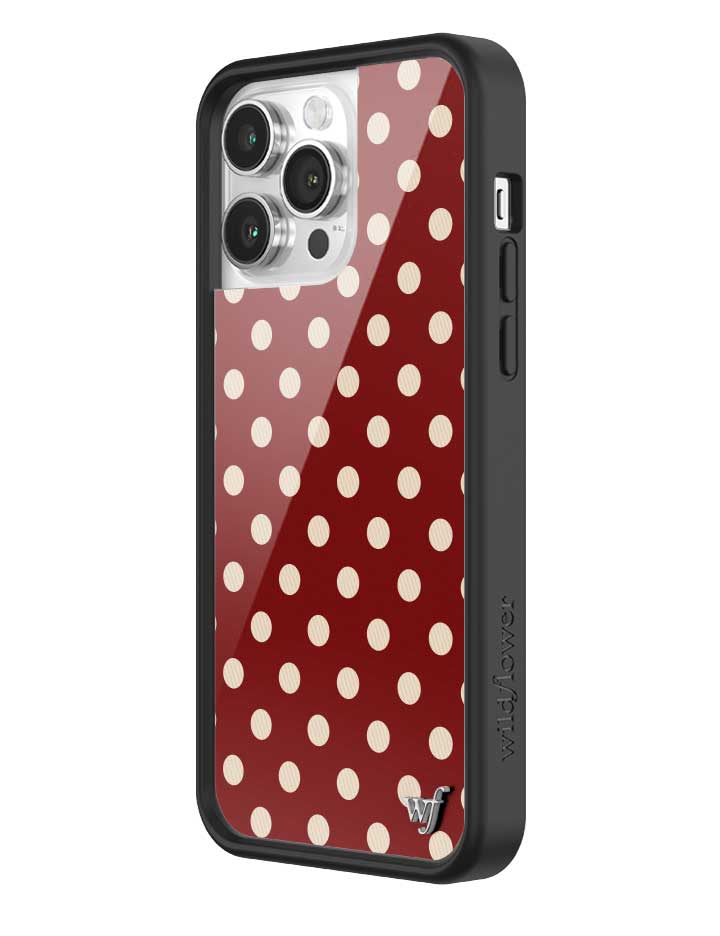 Wildflower iPhone case 14 Pro Max Polka Dot Burgundy and Cream Cute