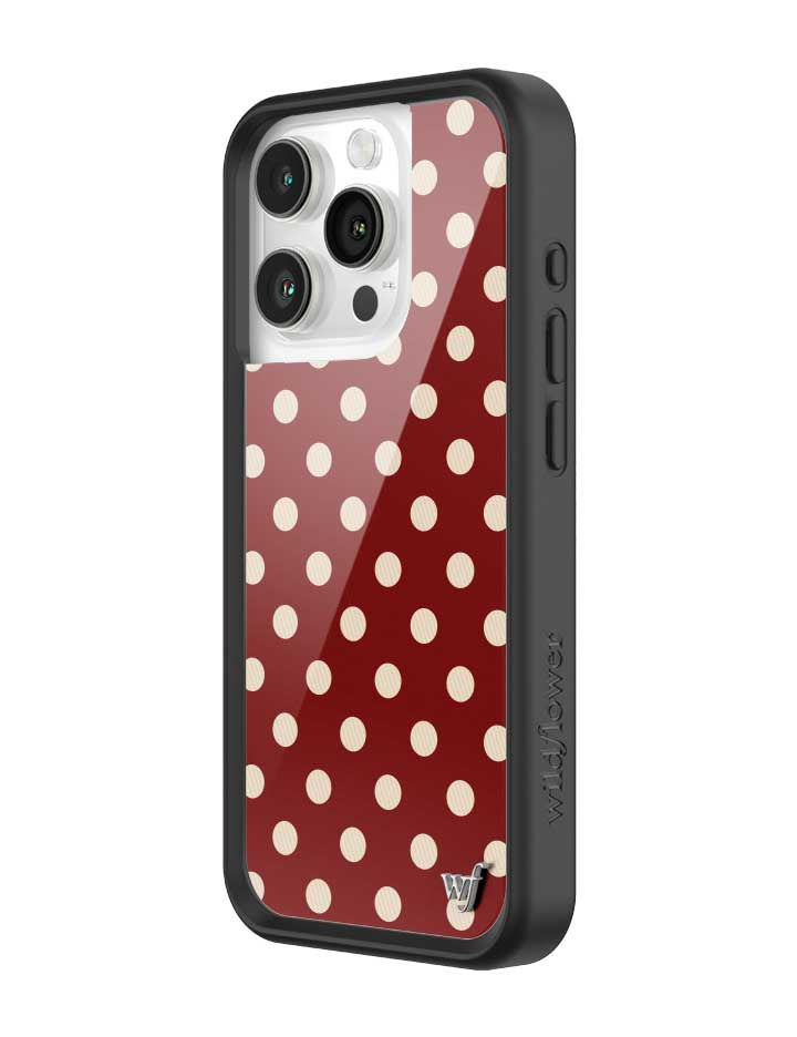 Wildflower iPhone case 15 Pro Polka Dot Burgundy and Cream Cute