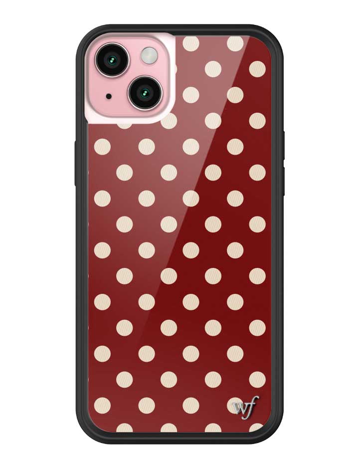Wildflower iPhone case 15 Plus Polka Dot Burgundy and Cream Cute