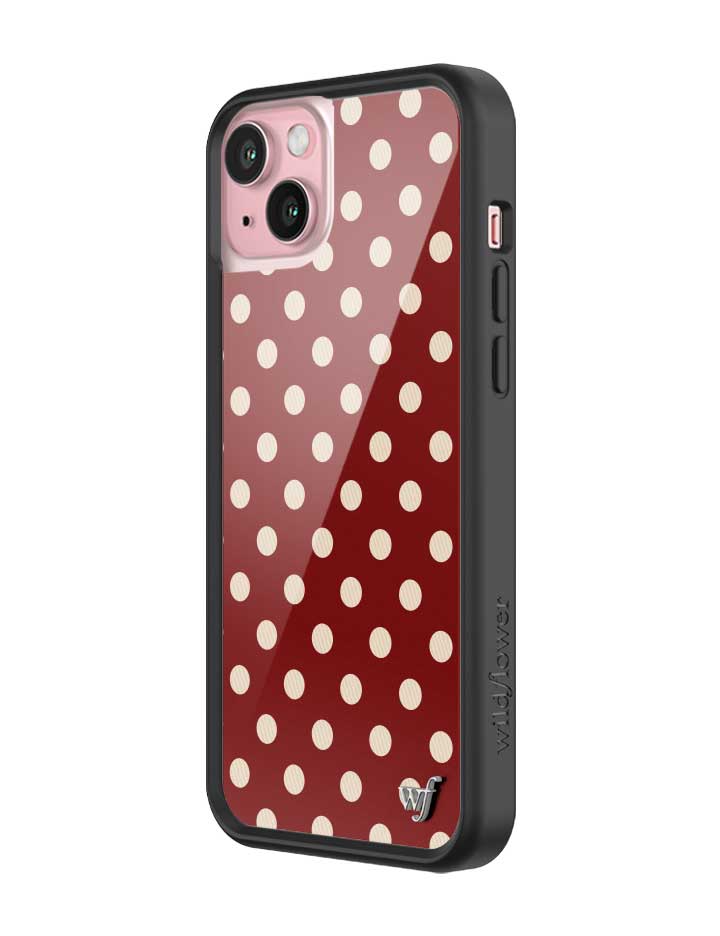 Wildflower iPhone case 15 Plus Polka Dot Burgundy and Cream Cute