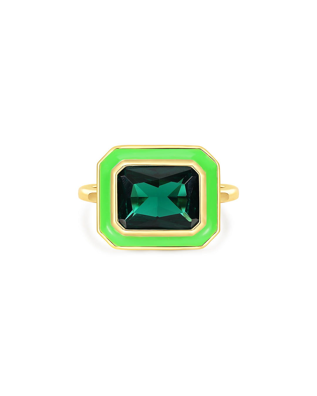 Luv Aj - Bezel Statement Ring- Bright Green- Gold -
