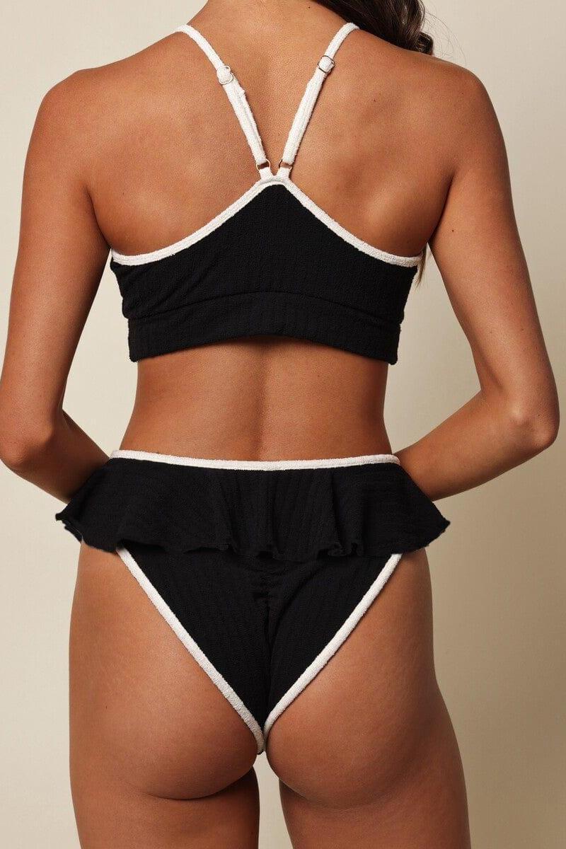 Montce - Black Terry Rib Tamarindo Ruffle Bikini Bottom -