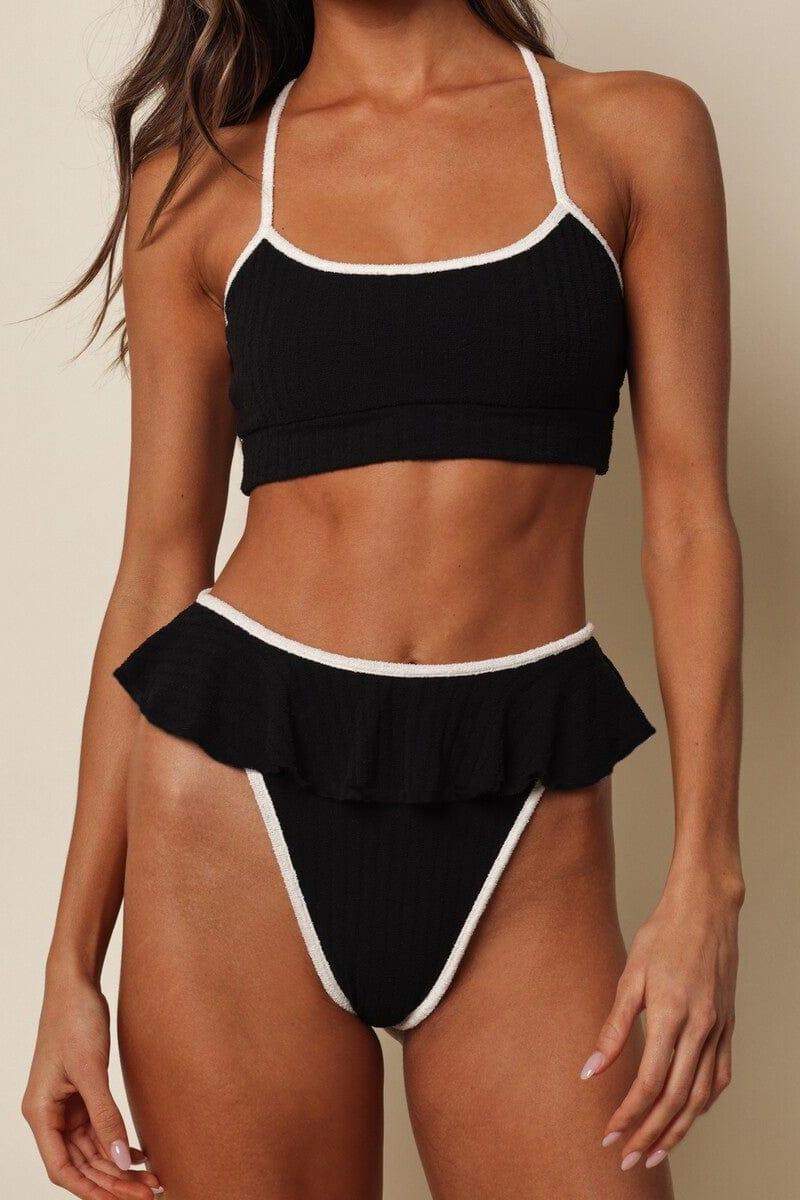 Montce - Black Terry Rib Tamarindo Ruffle Bikini Bottom -