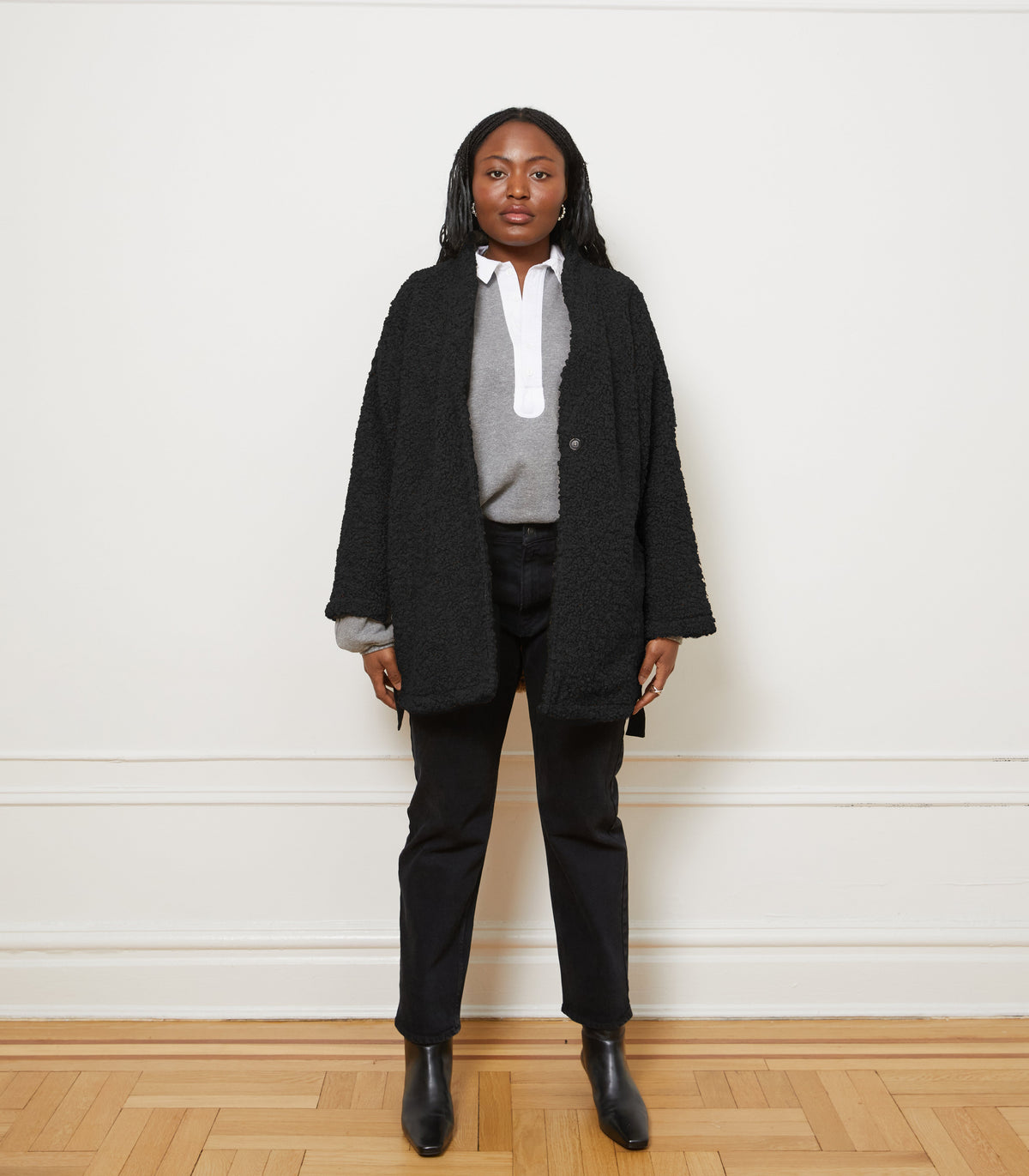 Loup - Valentina Sherpa Wrap Coat - Black -