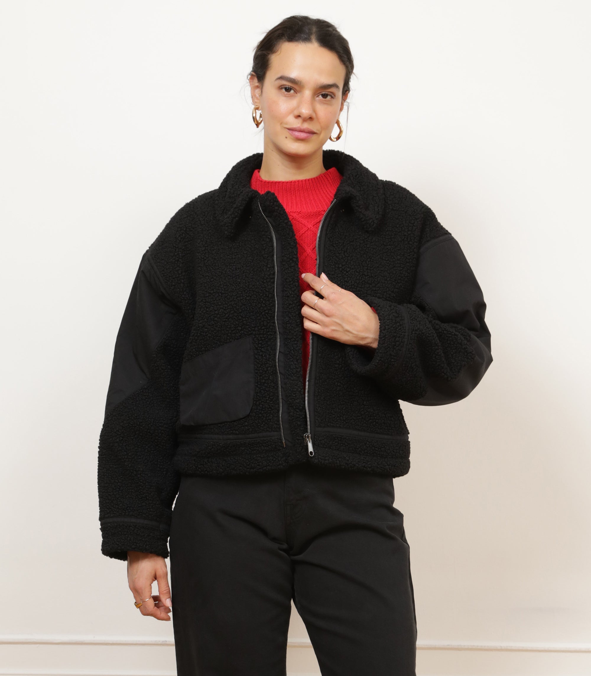 Loup - Vanessa Shearling Bomber Jacket - Black -