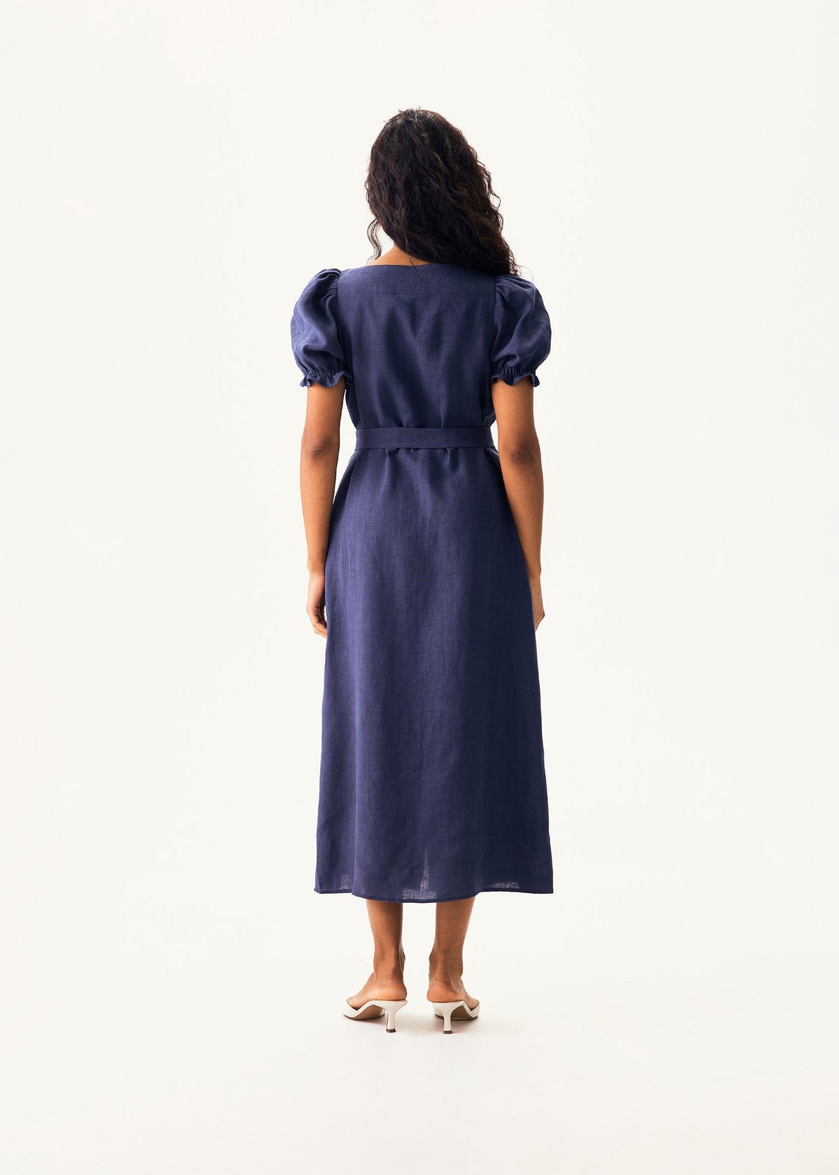 Sleeper - Brigitte Linen Midi Dress - Navy -