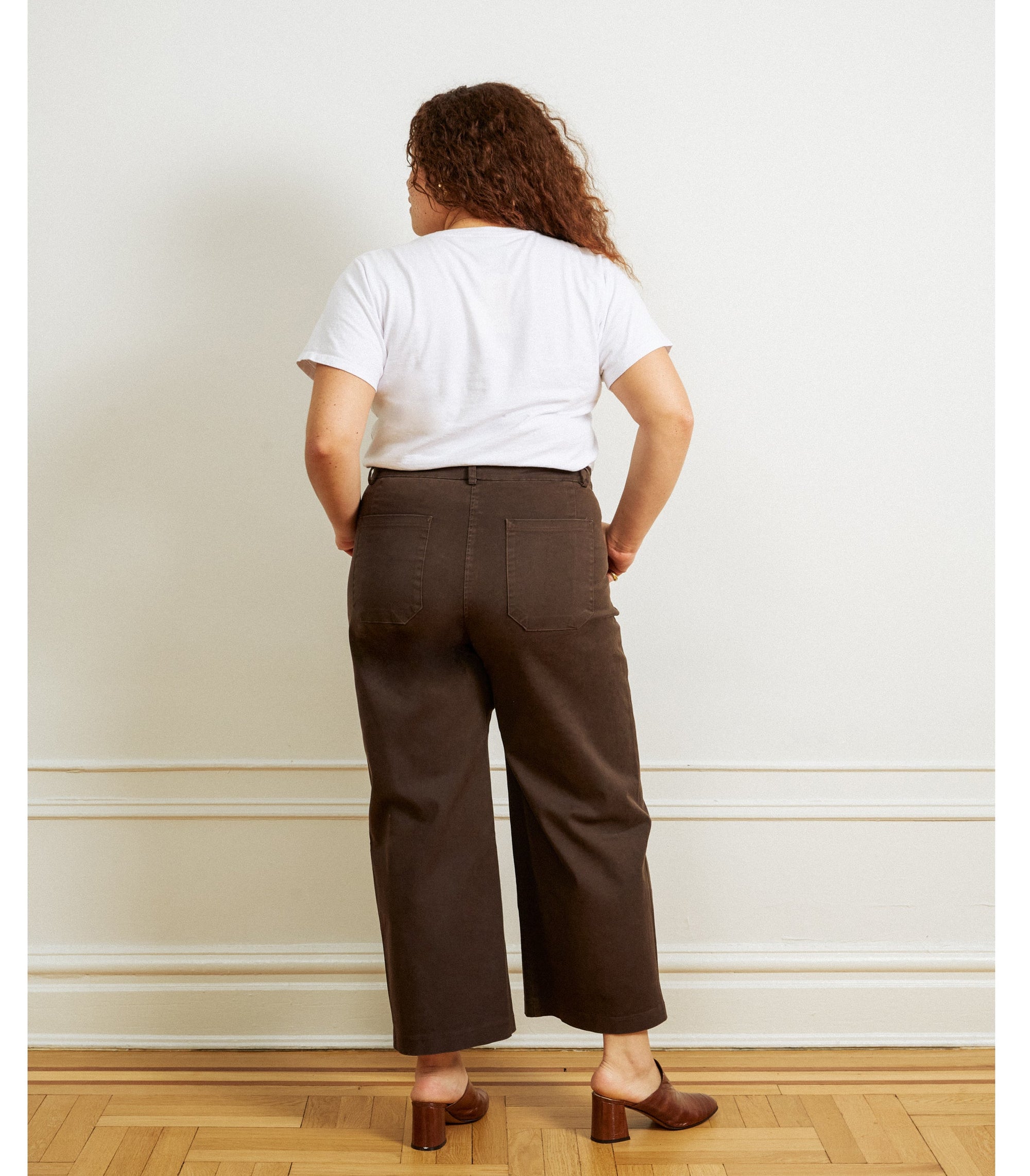 Simone Pants in Brown &amp; Hutton Tee in White | LOUP