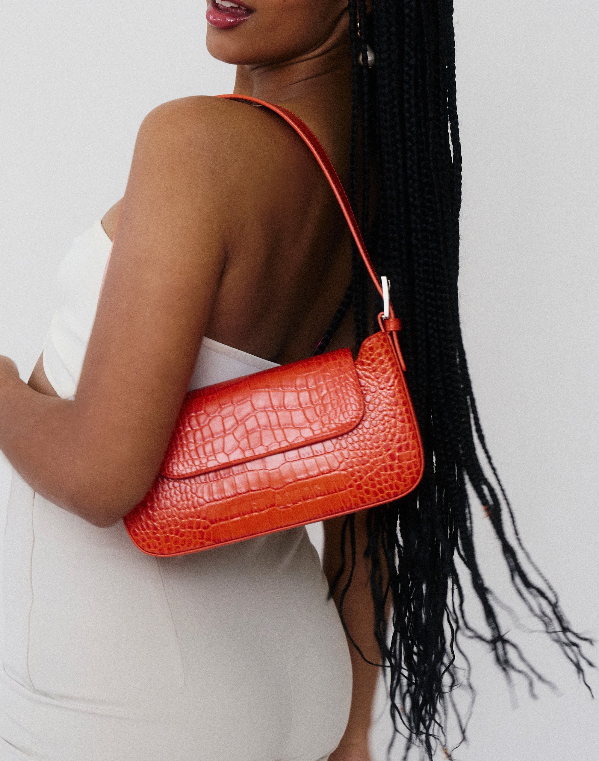 Luxe Buckle Bag - Orange Croc