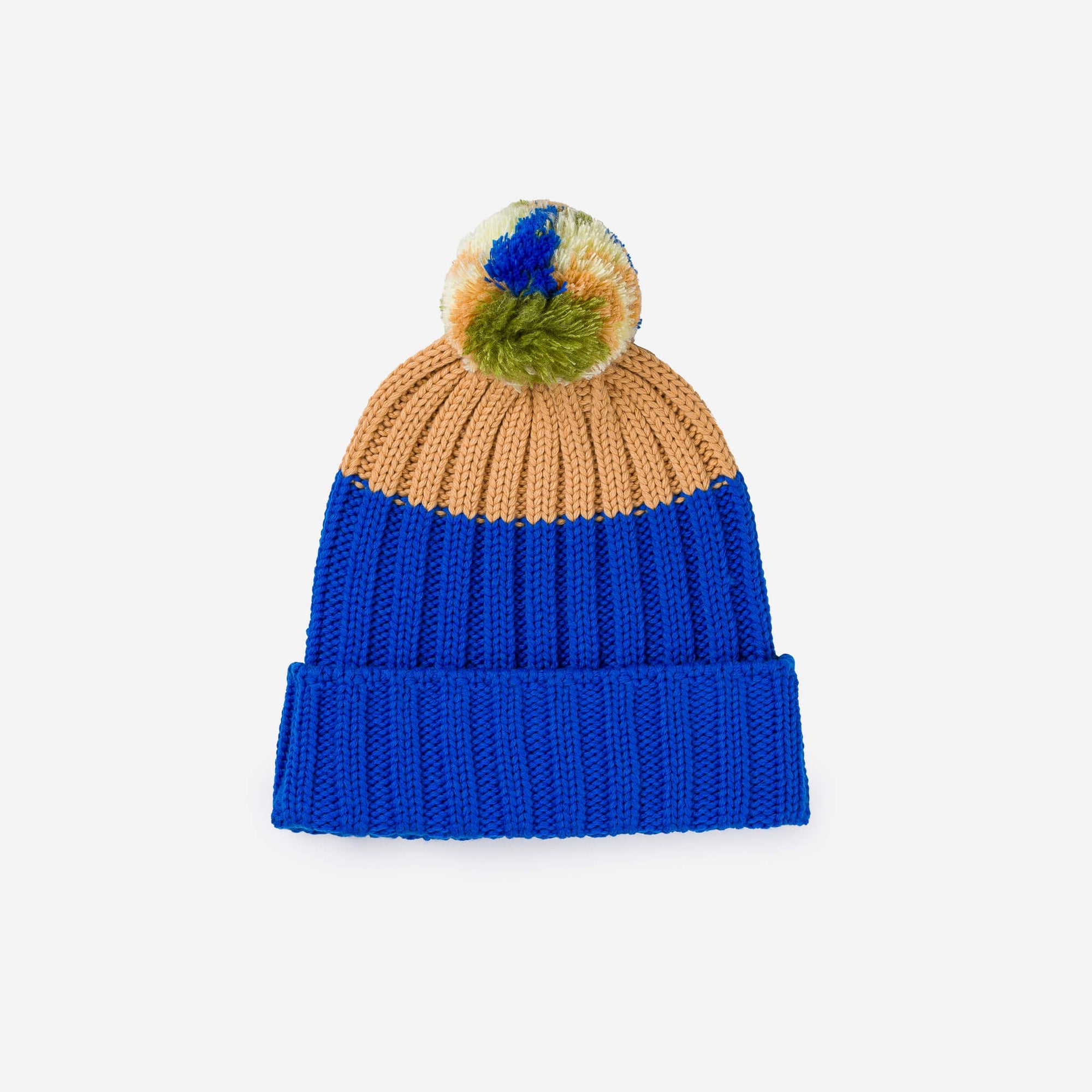Verloop - Chunky Colorblock Knit Pom Beanie - Cobalt