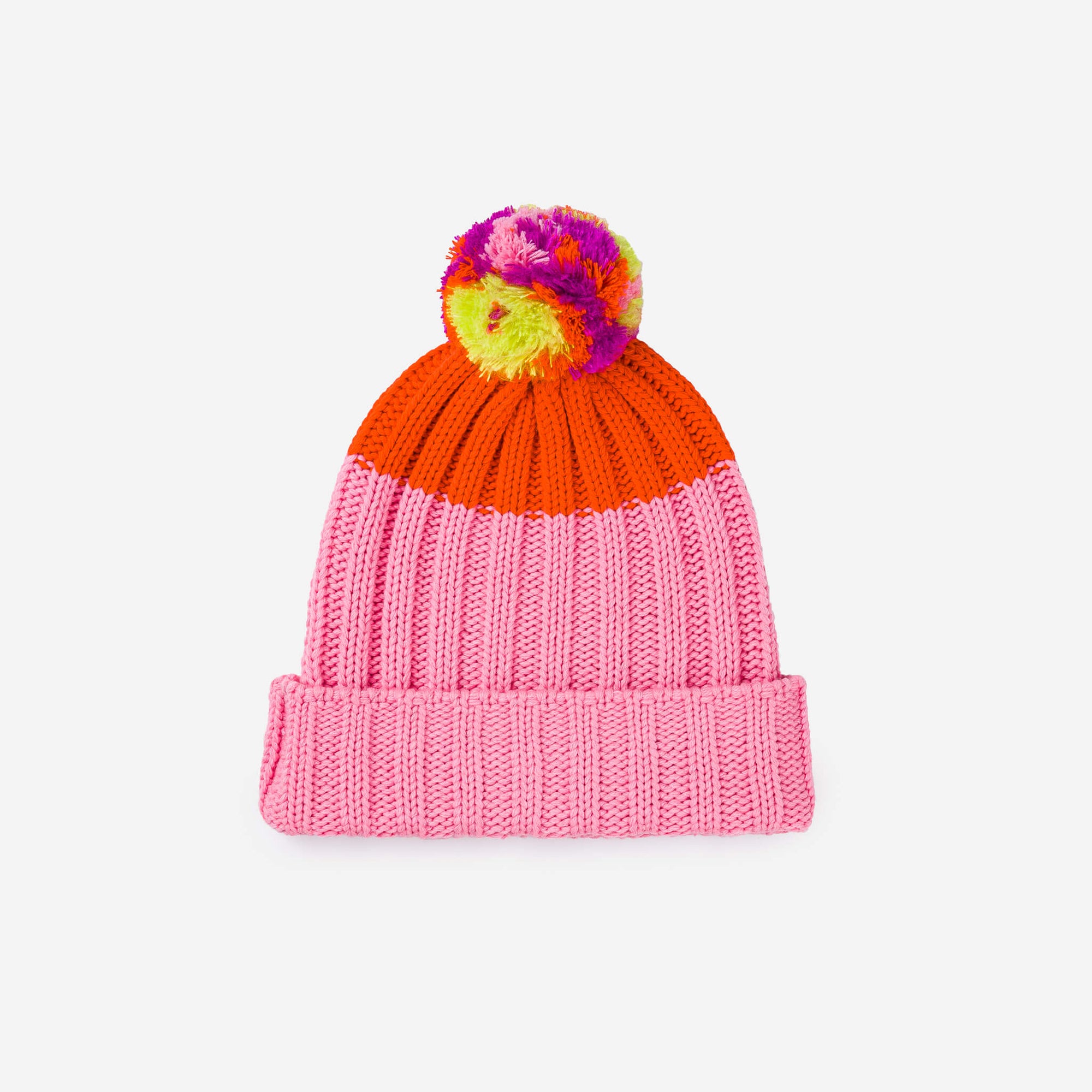 Verloop - Chunky Colorblock Knit Pom Beanie - Pink