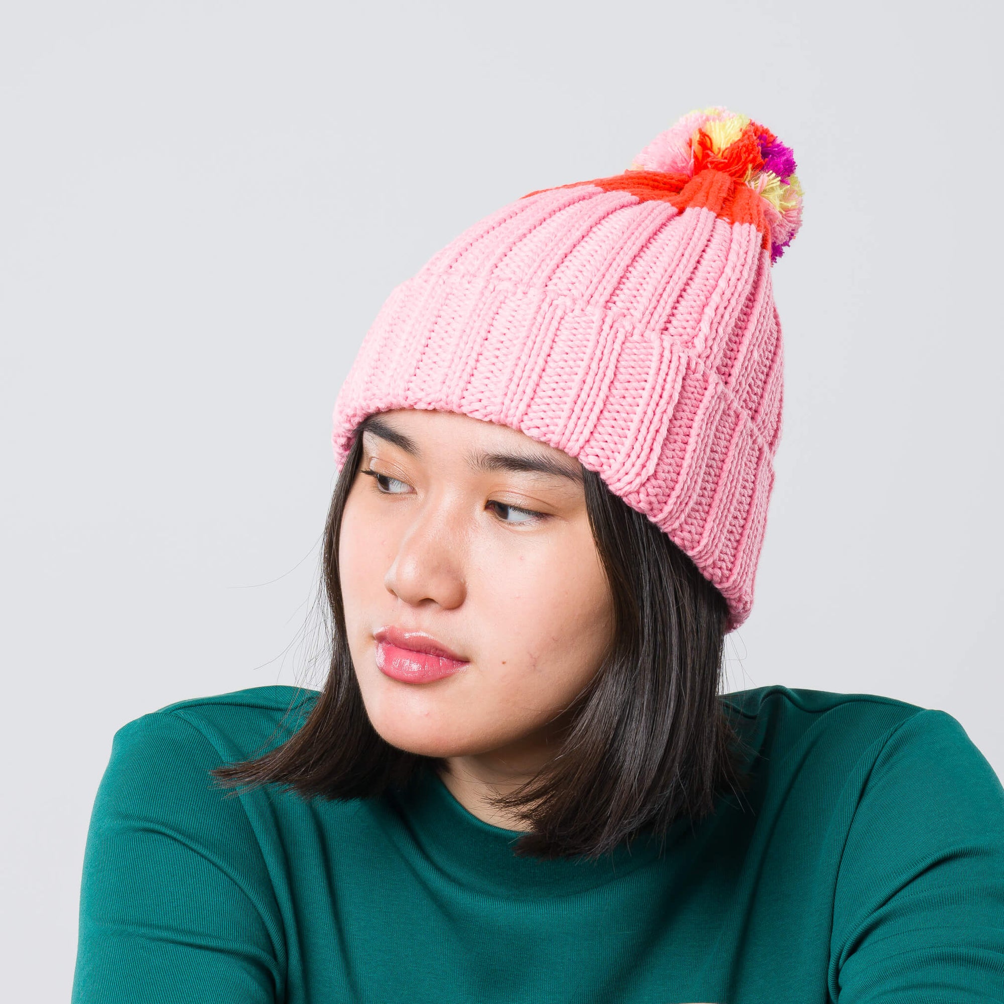 Verloop - Chunky Colorblock Knit Pom Beanie -