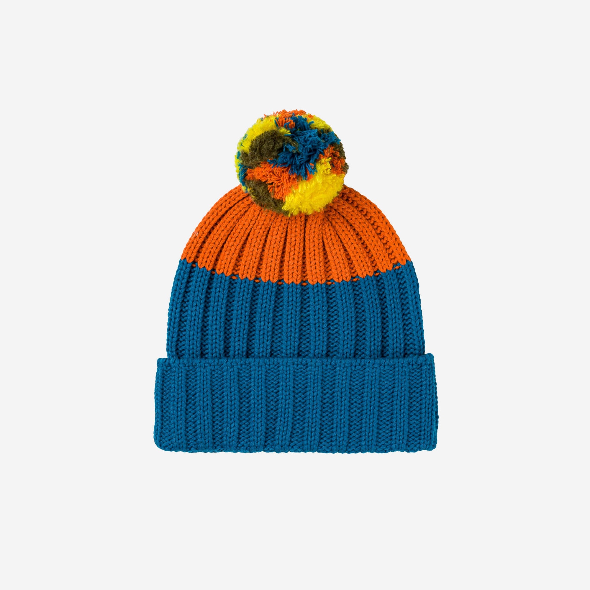 Verloop - Chunky Colorblock Knit Pom Beanie - Teal