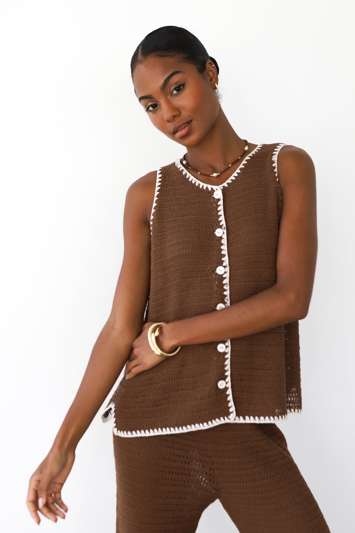 Clara Stitch Tank - Chocolate