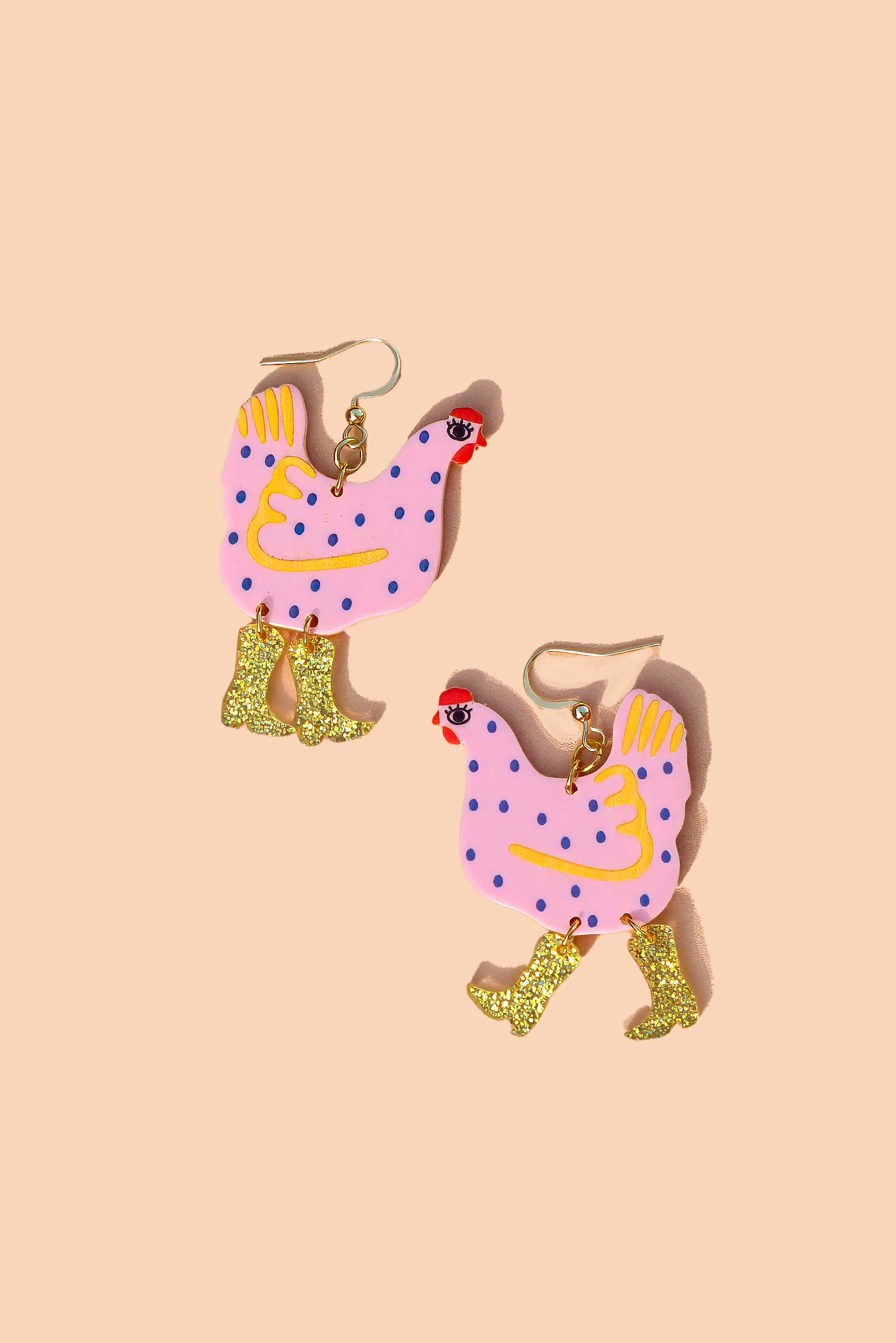 Peter + June - Clucking A-boot Earrings - Pink -