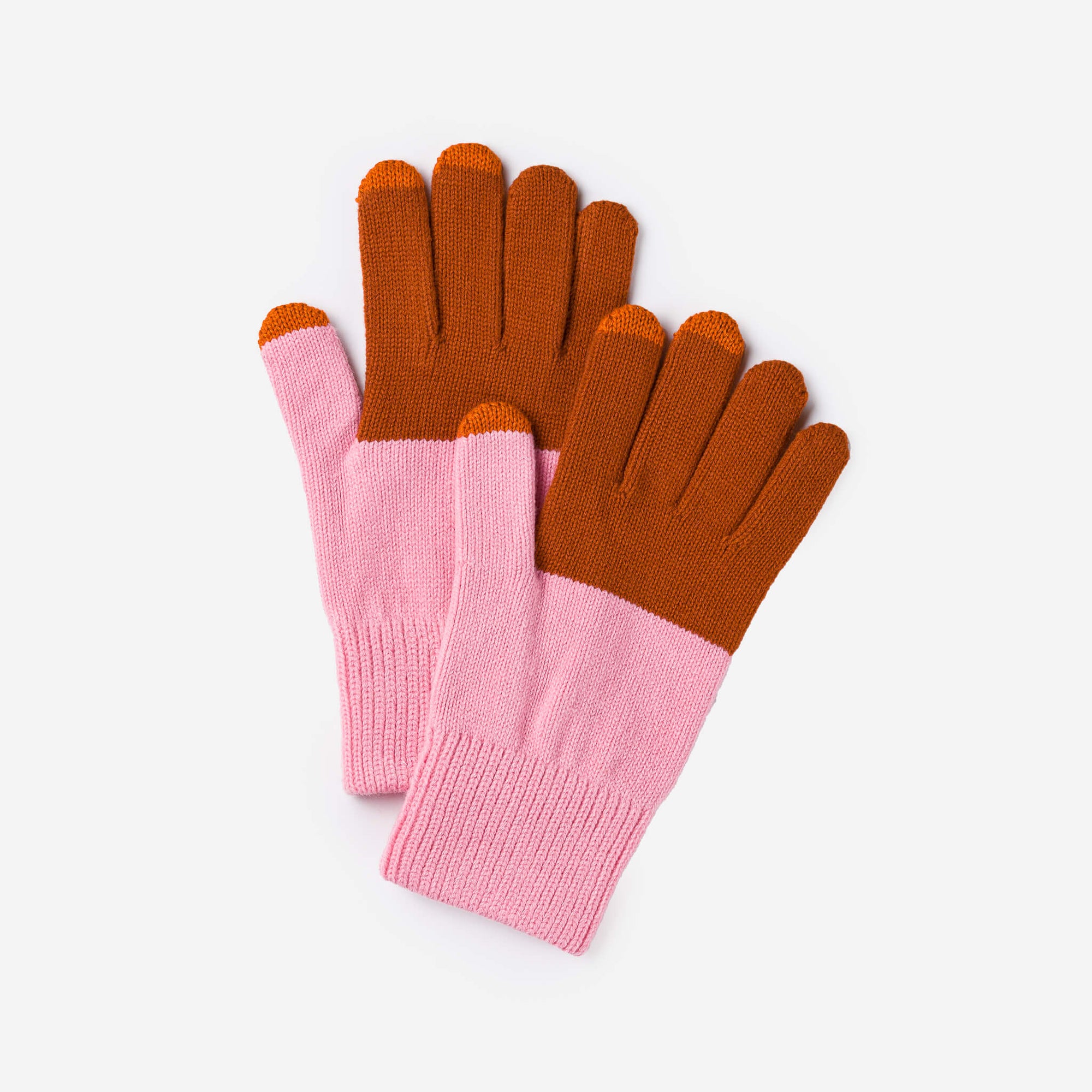 Verloop - Colorblock Knit Touchscreen Gloves - Rust Pink