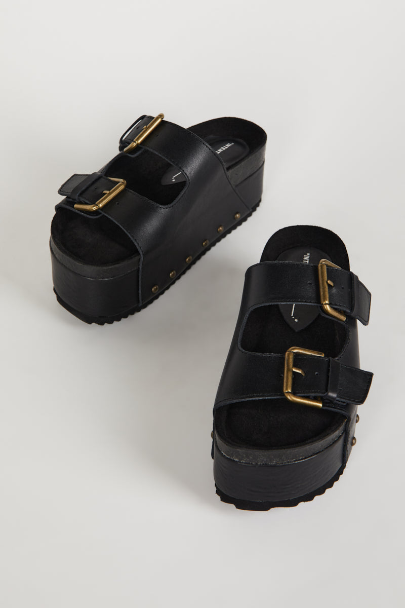 Intentionally Blank - Cooper-2 Leather Platform Sandal - BLACK LEATHER