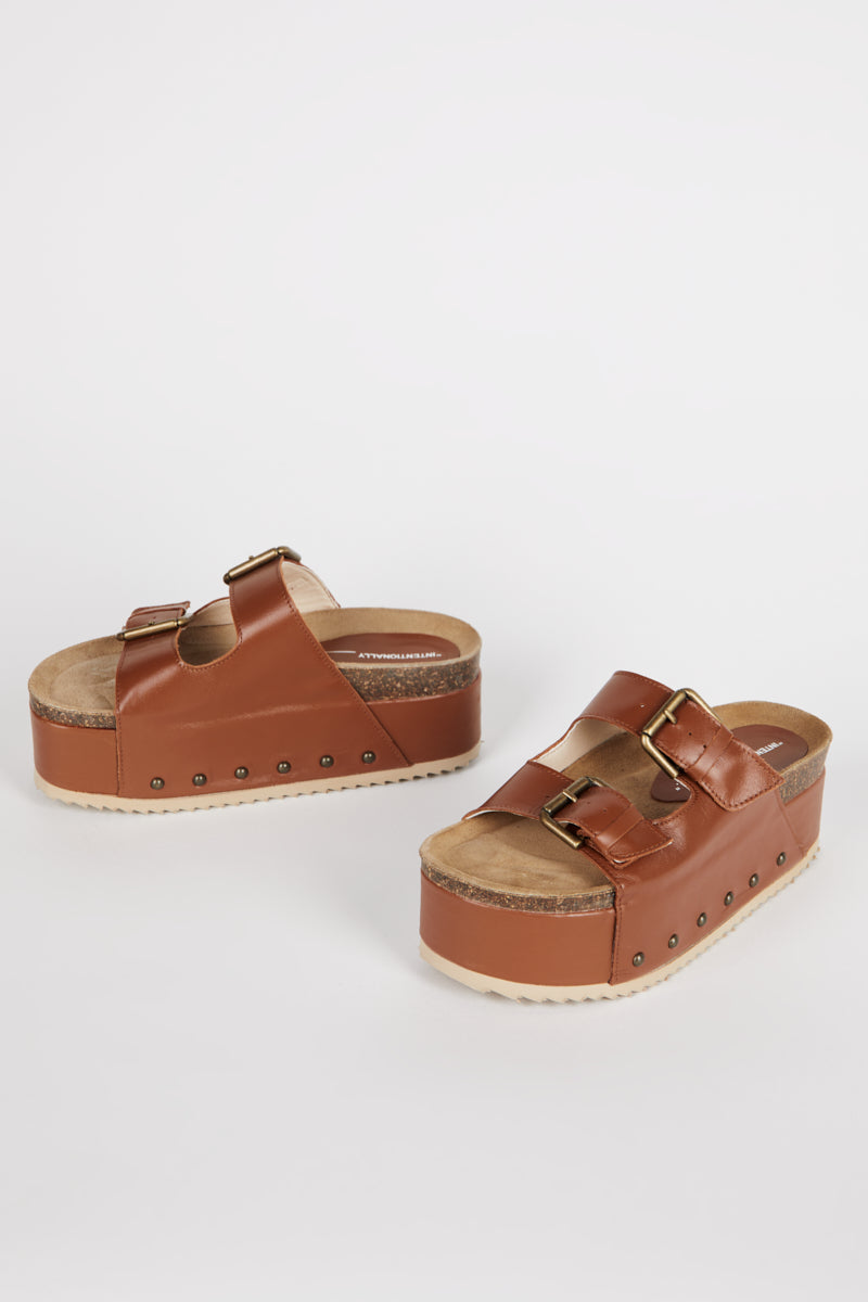 Intentionally Blank - Cooper-2 Leather Platform Sandal - CHESTNUT LEATHER