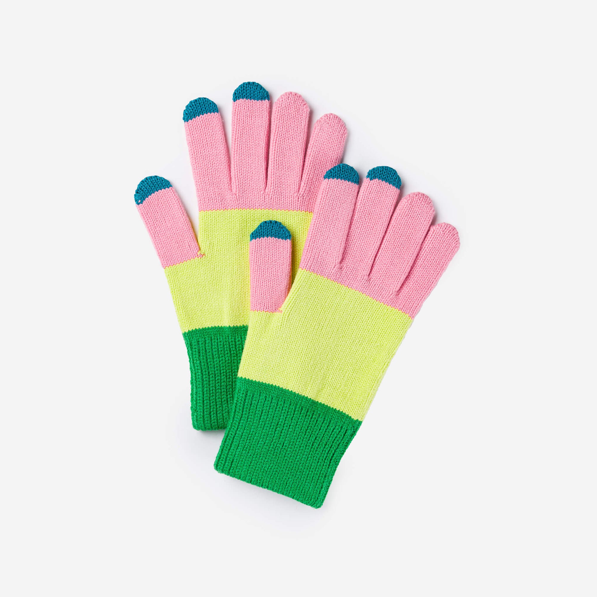 Verloop - Trio Colorblock Knit Touchscreen Gloves - Green Pink