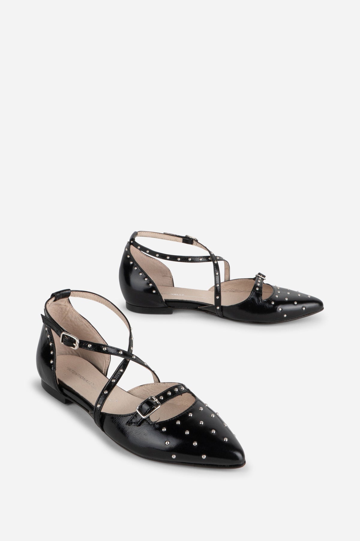 Intentionally Blank - Crowd Studded Criss Cross Flat - BLACK LEATHER