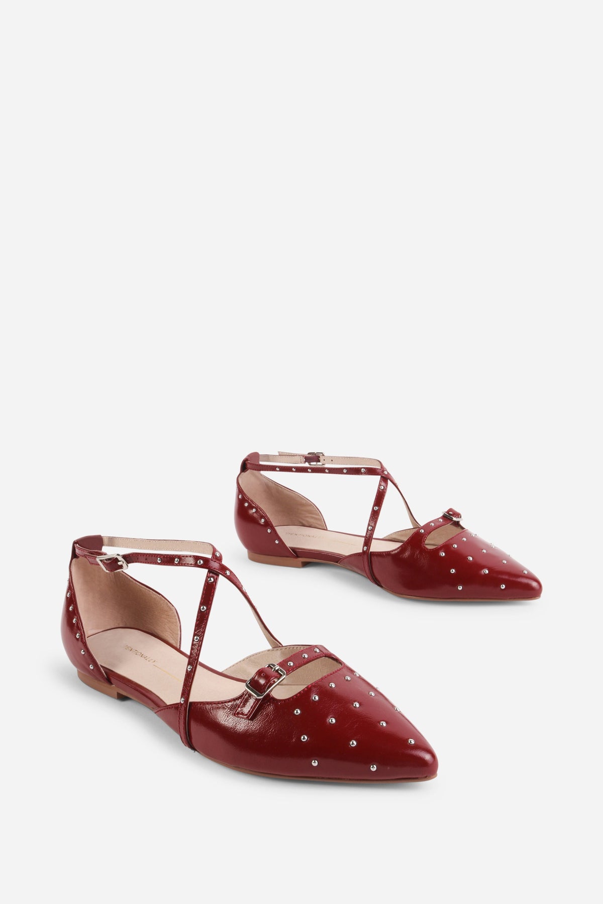 Intentionally Blank - Crowd Studded Criss Cross Flat - SCARLET LEATHER
