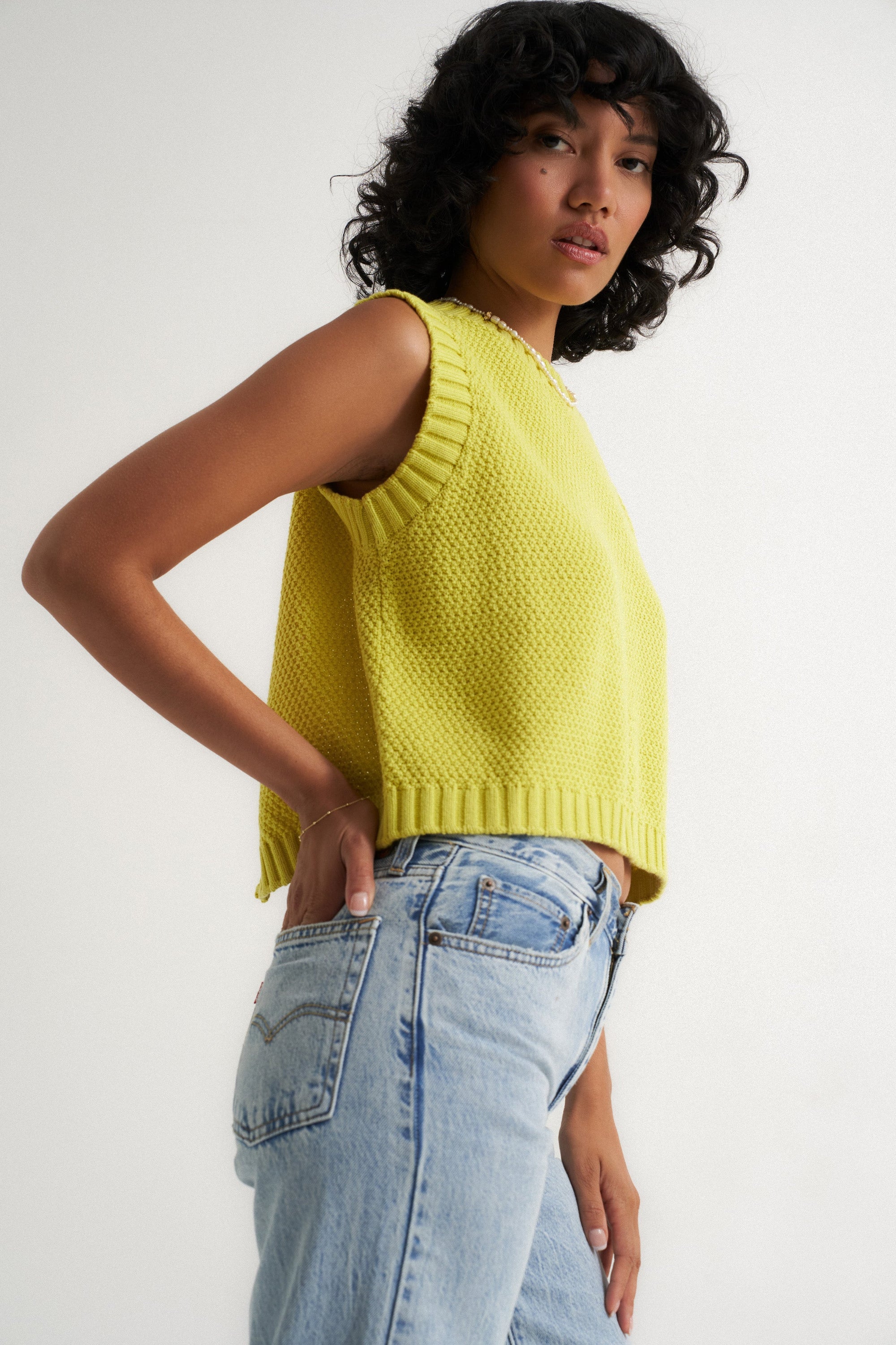 Callahan Knitwear - Melanie Open Back Top - Citron -