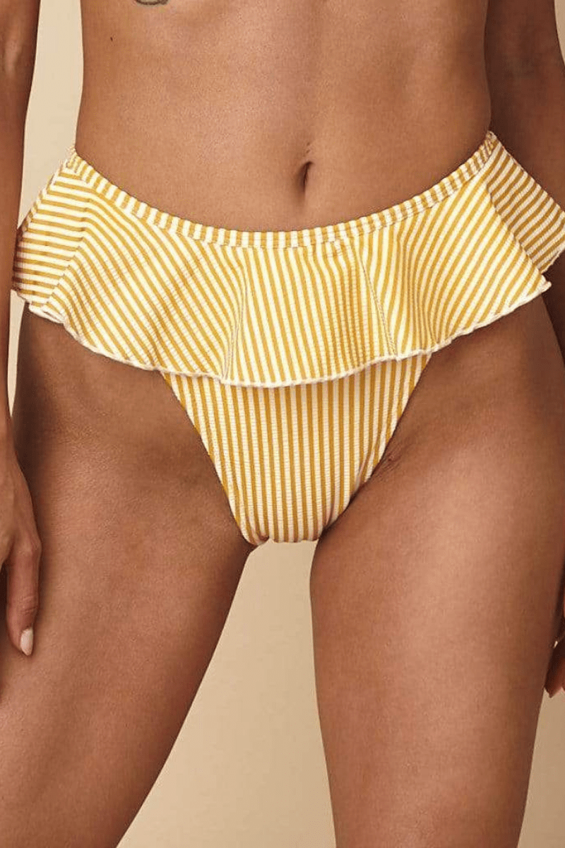 Montce - Canary Stripe Tamarindo Ruffle Bikini Bottom -