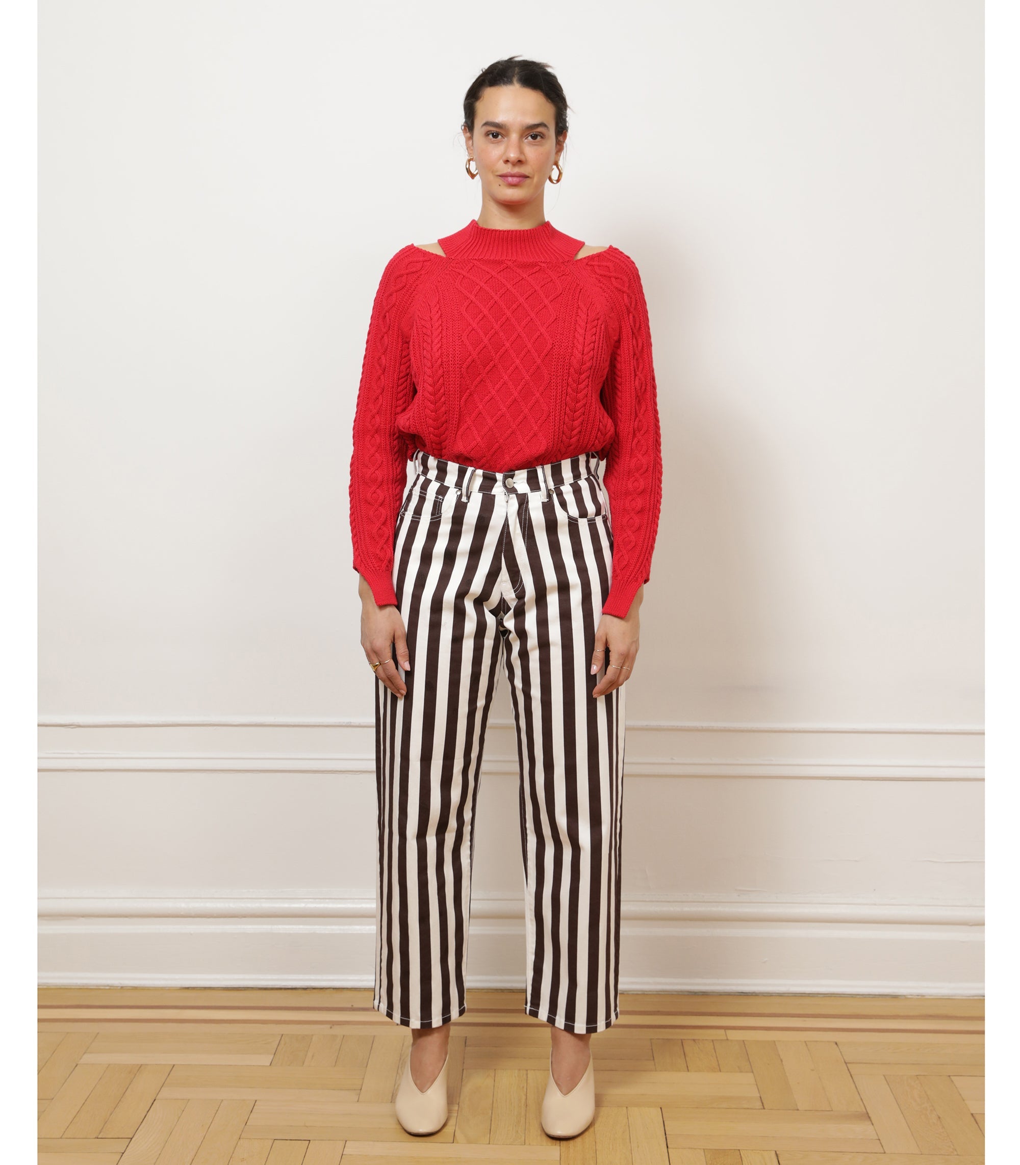 Loup - Amelia Barrel Trousers - Chestnut Stripe -