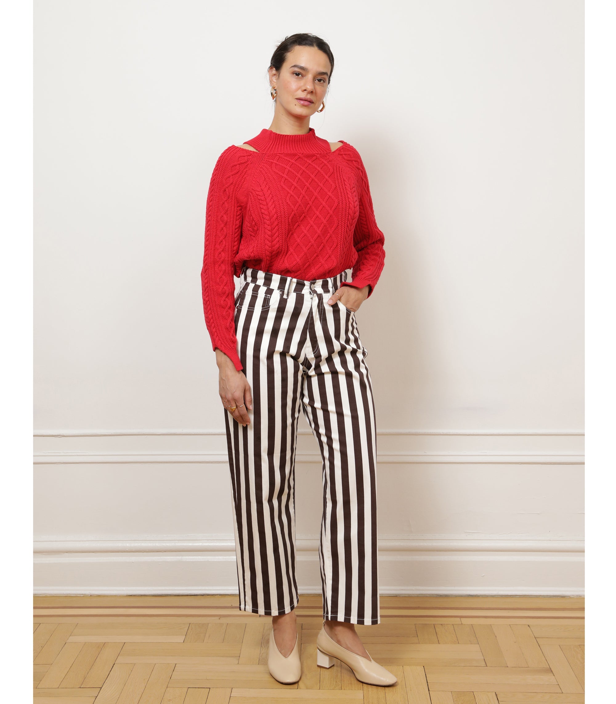 Loup - Amelia Barrel Trousers - Chestnut Stripe -
