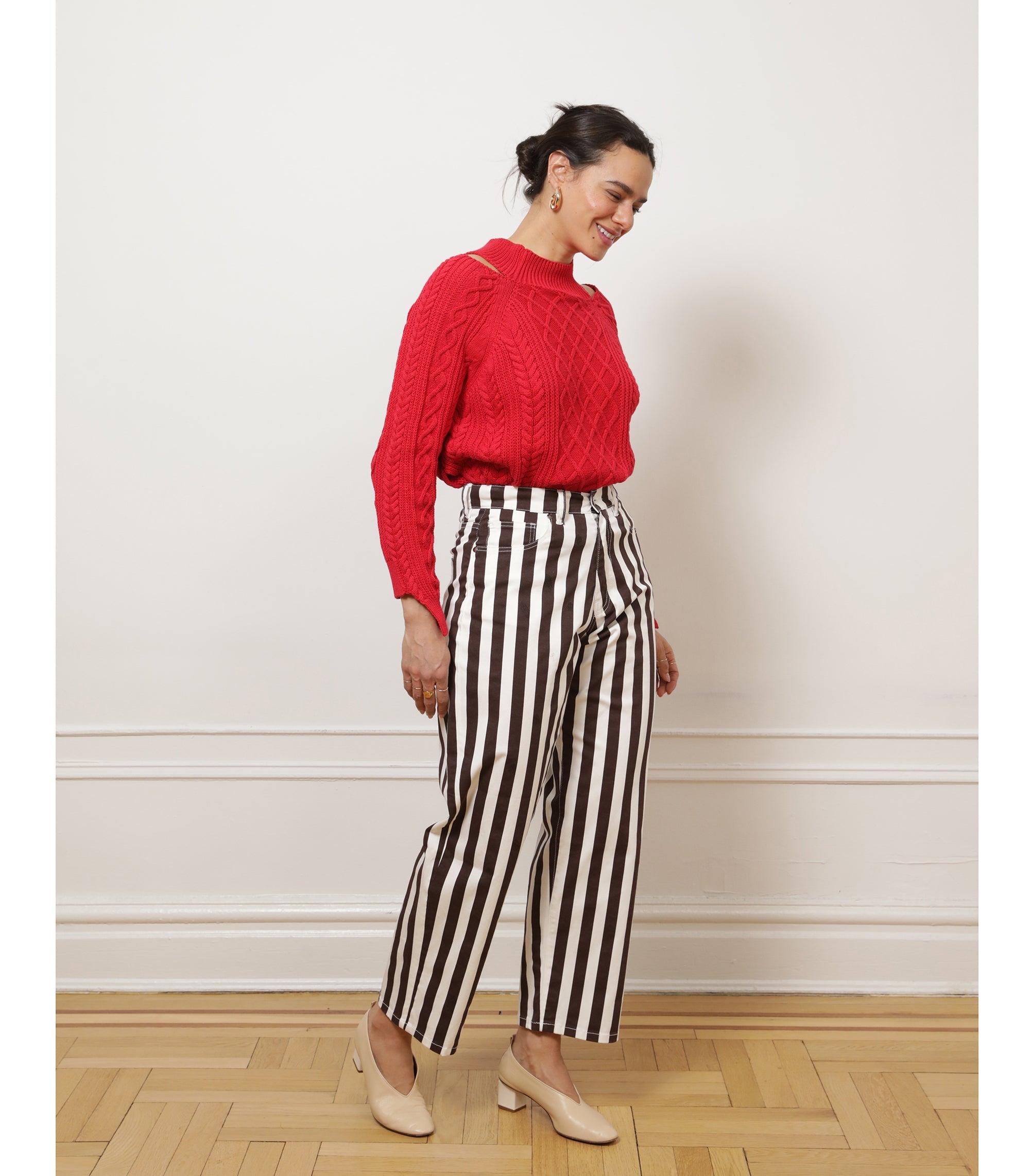 Loup - Amelia Barrel Trousers - Chestnut Stripe -