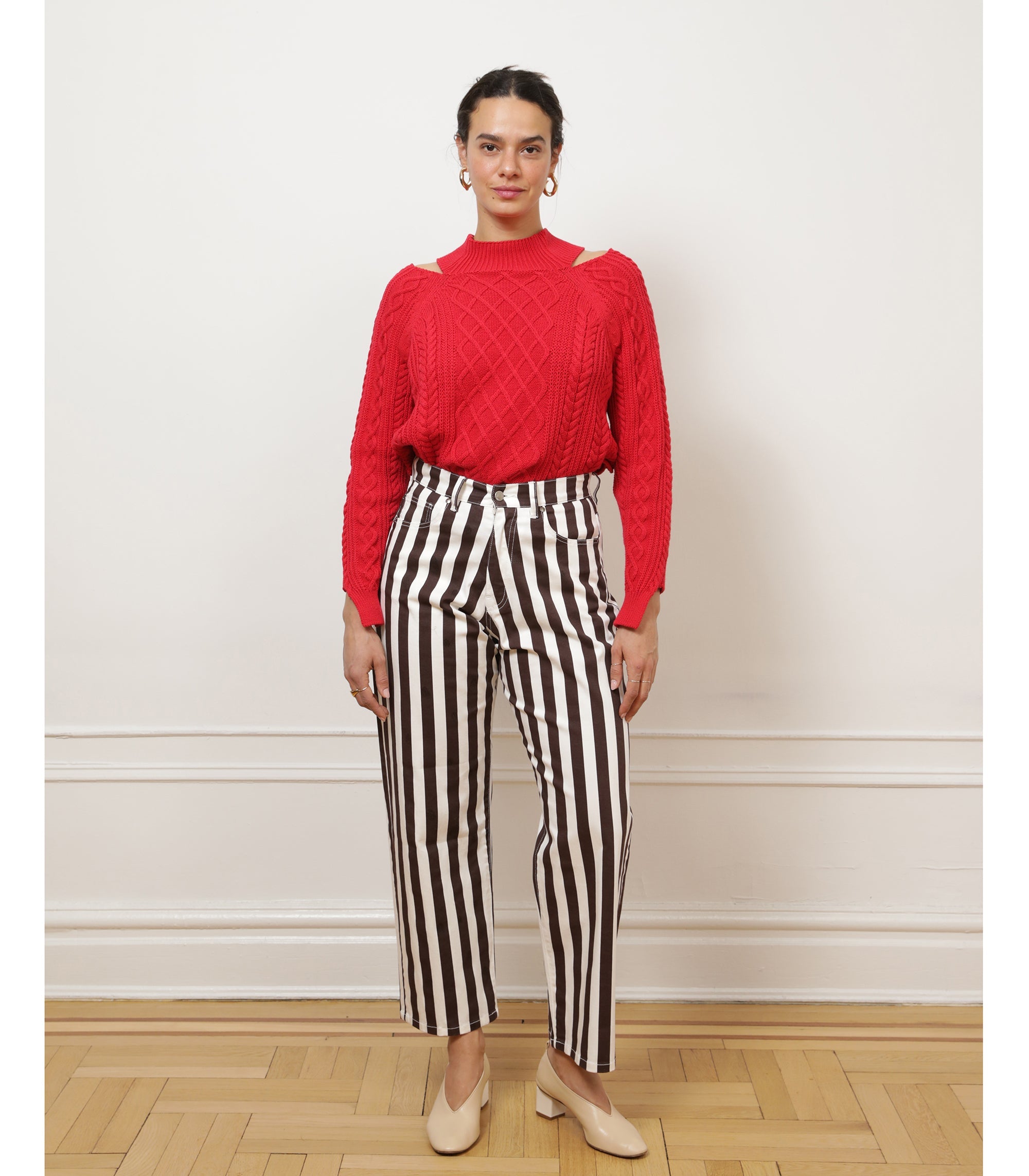 Loup - Amelia Barrel Trousers - Chestnut Stripe -