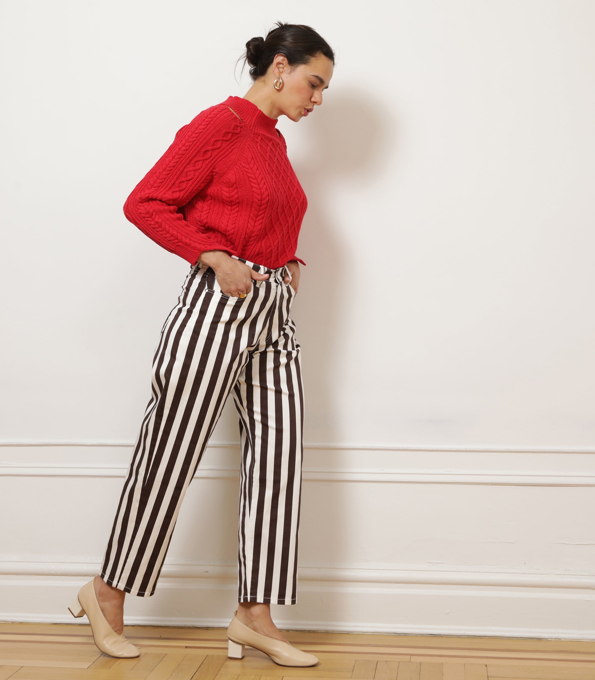 Loup - Amelia Barrel Trousers - Chestnut Stripe -