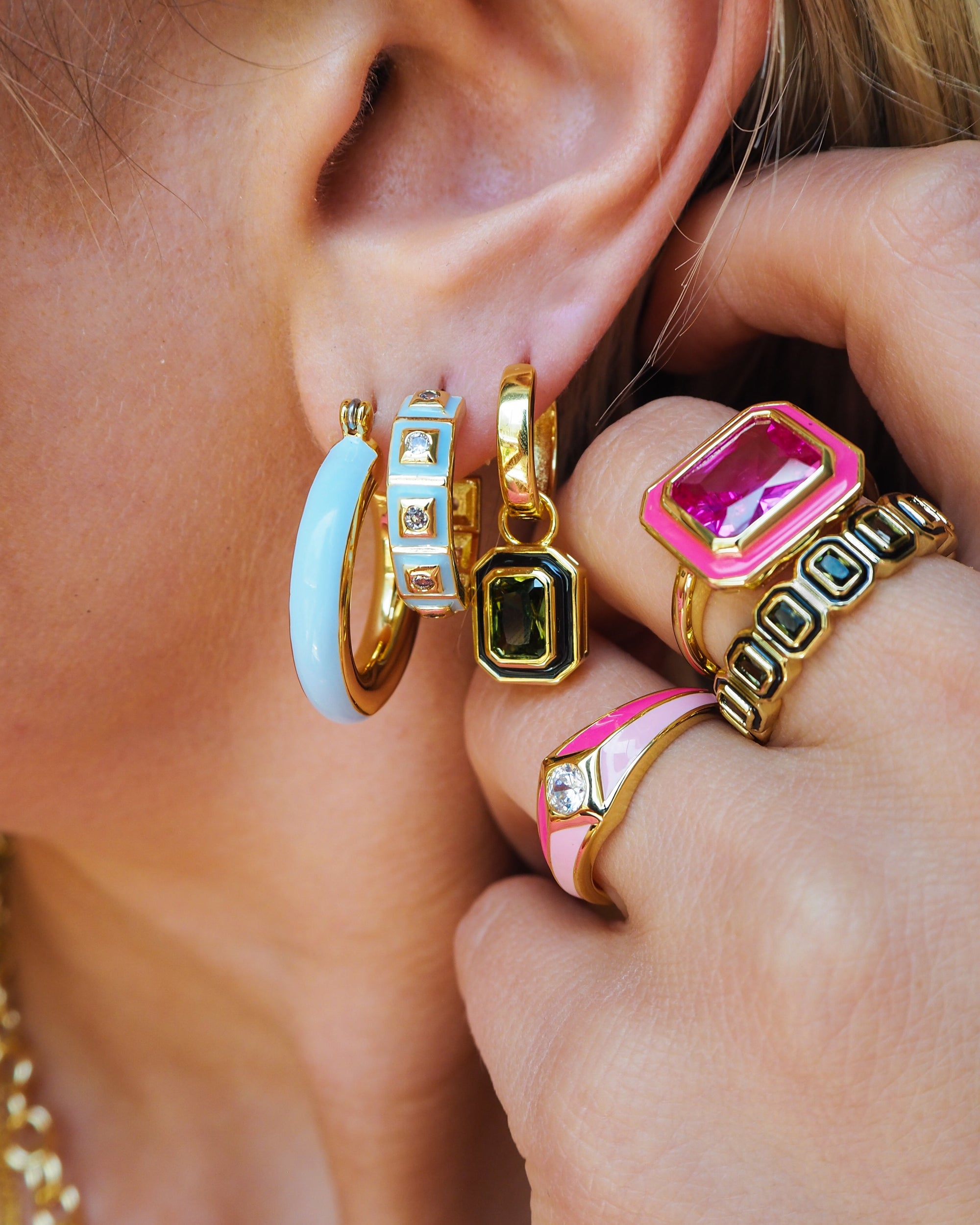 Luv Aj - Pyramid Stud Signet Ring- Pink- Gold -