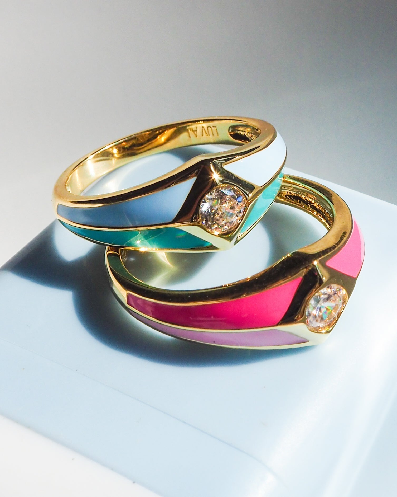 Luv Aj - Pyramid Stud Signet Ring - Blue/Gold -